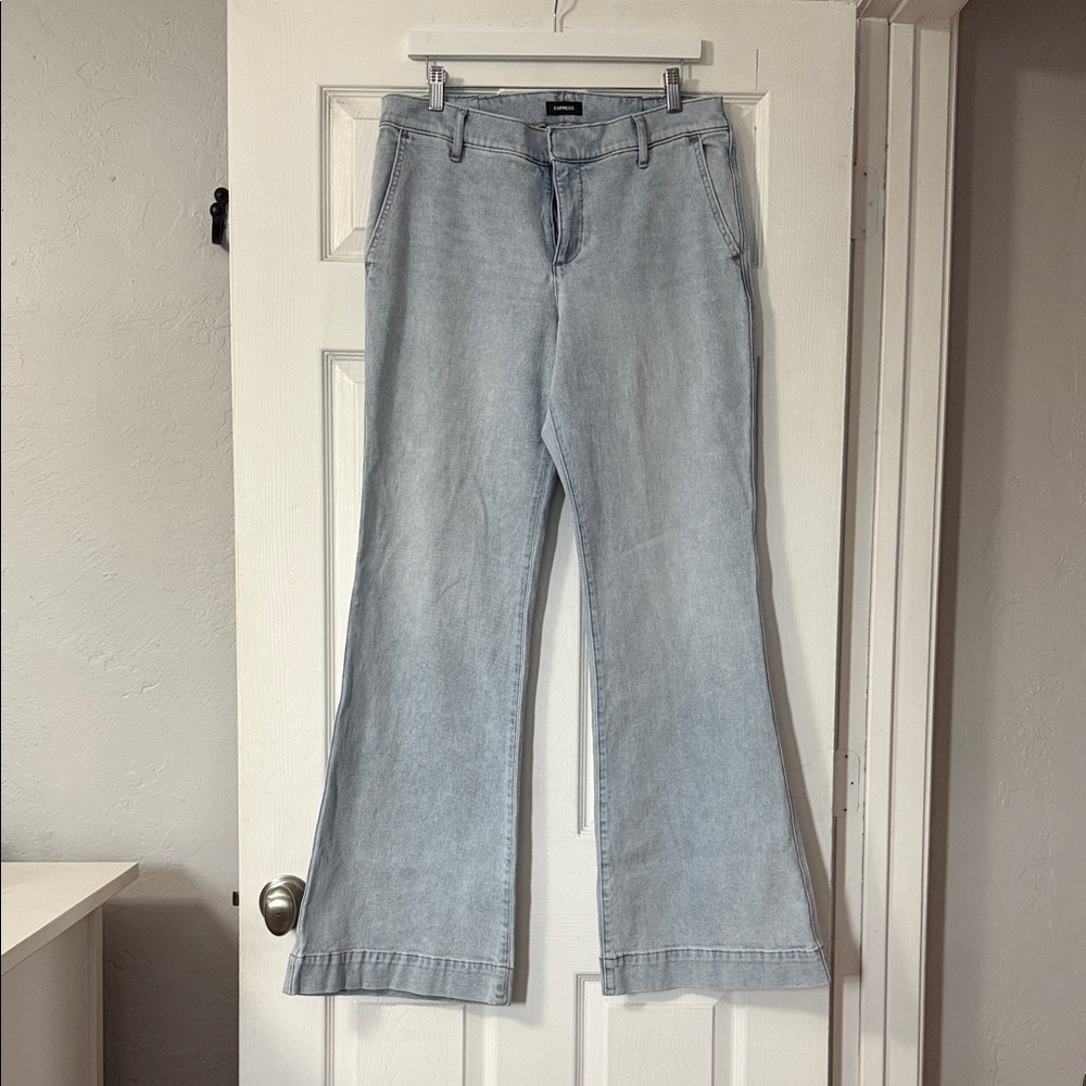 Express Denim Flare Jeans in Soft Blue